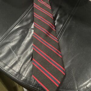 BEN Silver pure English silk Tie Black and Red  blue Striped Tie